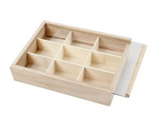Κουτί με 9 χωρίσματα και γυάλινο καπάκι 17×13 cm