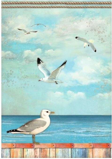 Ριζόχαρτο Stamperia 21x29cm, Blue Dream, Seagulls