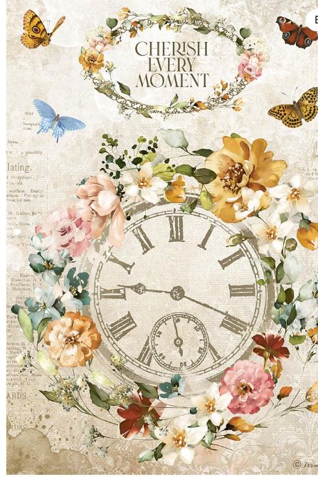 Ριζόχαρτο Stamperia 21x29cm, Garden of Promises, Cherish every moment Clock