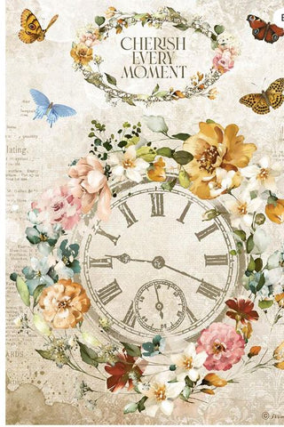 Ριζόχαρτο Stamperia 21x29cm, Garden of Promises, Cherish every moment Clock