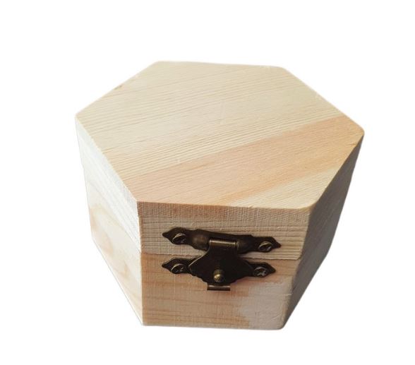 Κουτί ξύλινο εξάγωνο για μπομπονιέρα 7x5cm