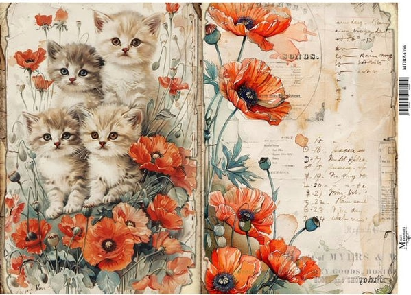 Ριζόχαρτο Maja’s Memories, 22.5x32cm, Γατάκια και Παπαρούνες - MDRA4356