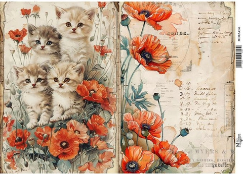 Ριζόχαρτο Maja’s Memories, 22.5x32cm, Γατάκια και Παπαρούνες - MDRA4356